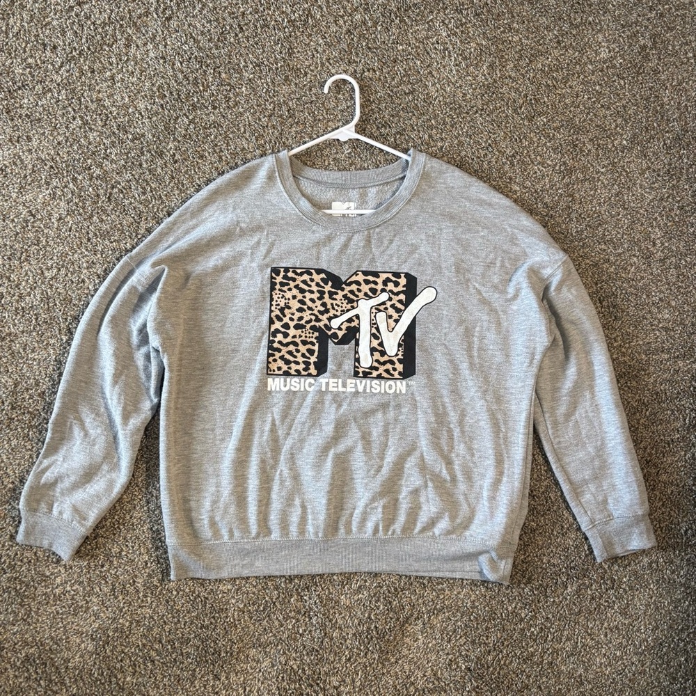 Vintage MTV Gray Sweatshirt with Leopard Print Logo